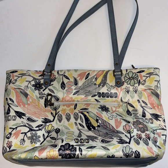 SAKROOTS LIGHT BLUE FLORAL AND BIRD TOTE VYNYL MATERIAL CREAM BREAM BACKGROUND - Picture 10 of 16